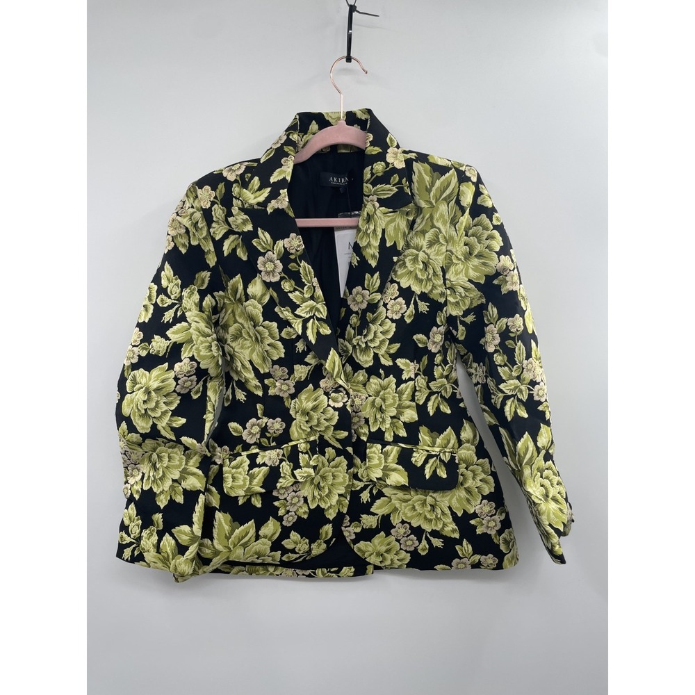 NWT Akira MySelf Flowers Brocade Blazer Women's Medium Green Multi Floral Button